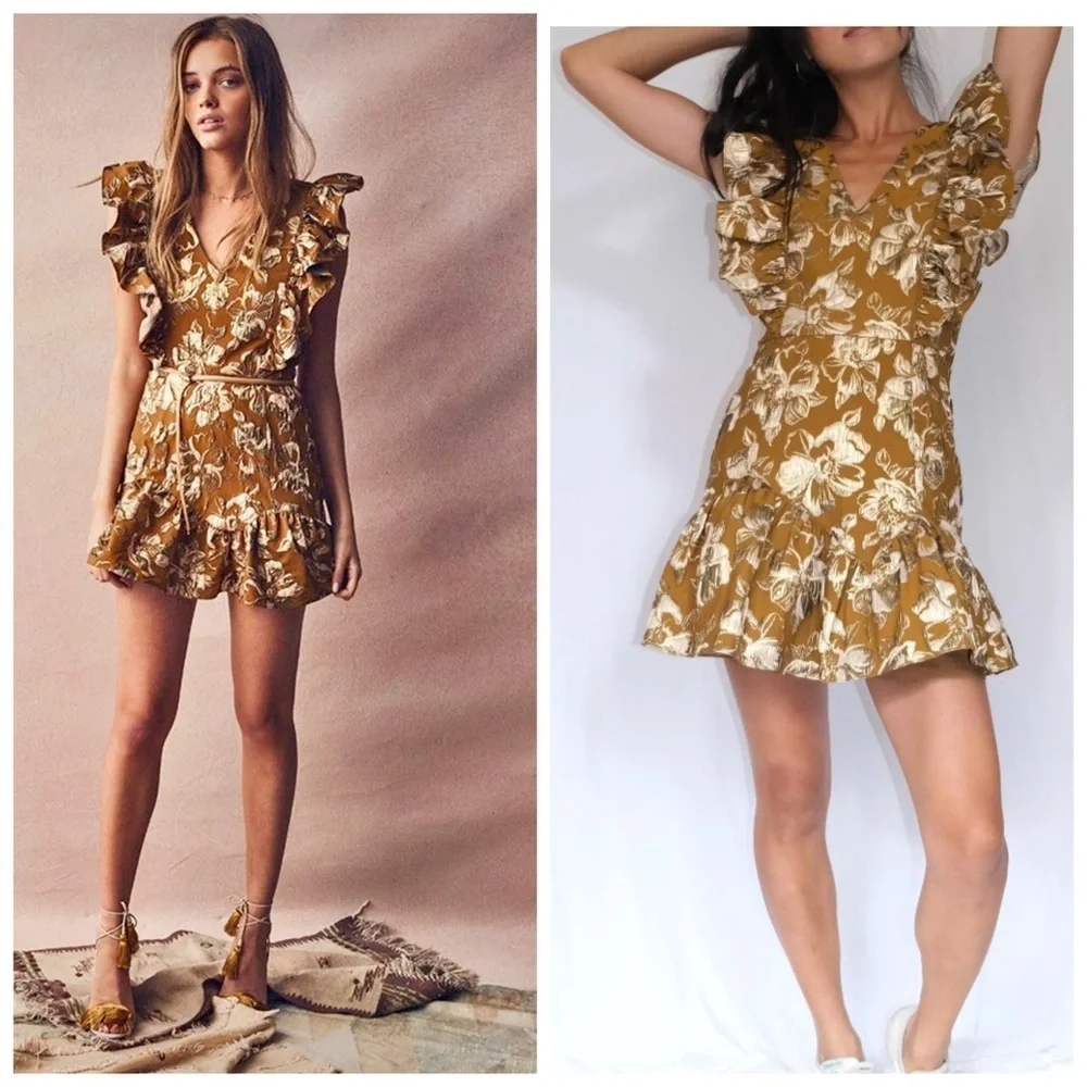Love Shack Fancy Alanis Brocade’s Ruffle Sleeve Dress - Picture 1 of 14